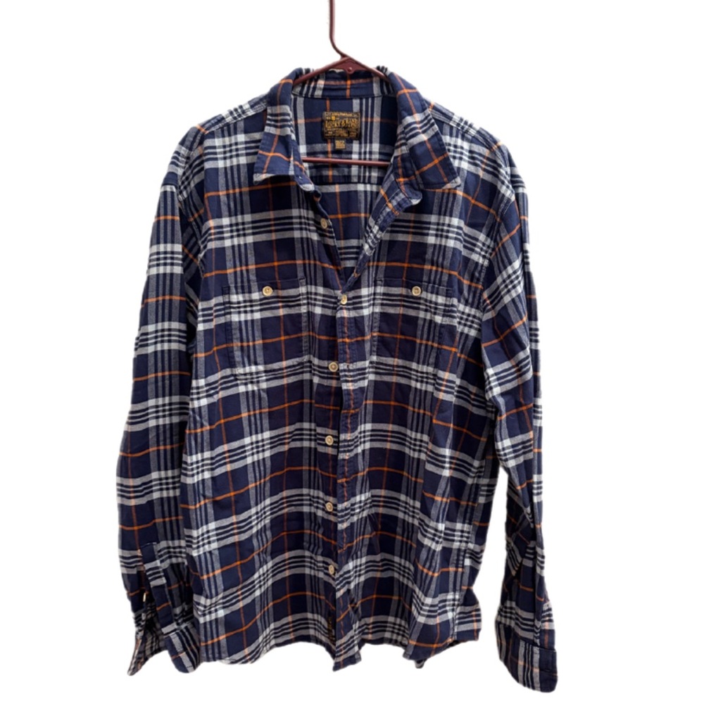Lucky Brand Navy and Orange Plaid Shirt